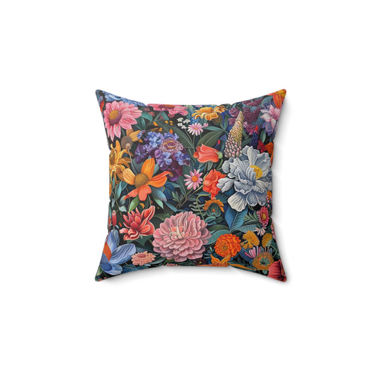 Futuristic Flowers Spun Polyester Square Pillow