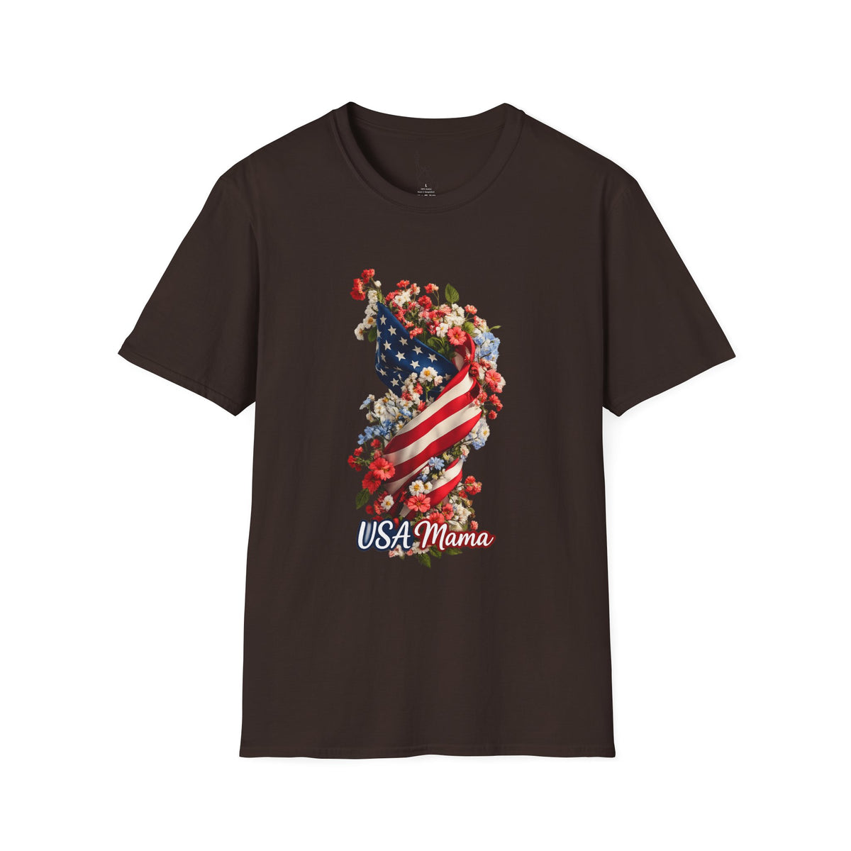 USA Mama T-Shirt | American Flag Floral Design, Patriotic Mom Tee