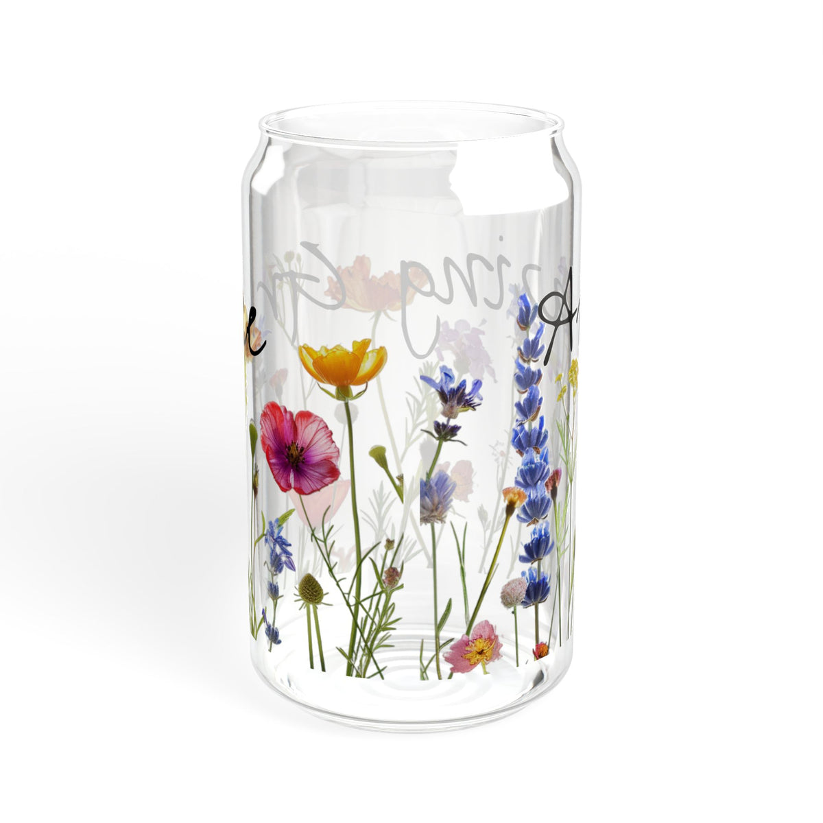 Amazing Grace Glass Sipper Glass, 16oz, Tumbler with Wildflowers