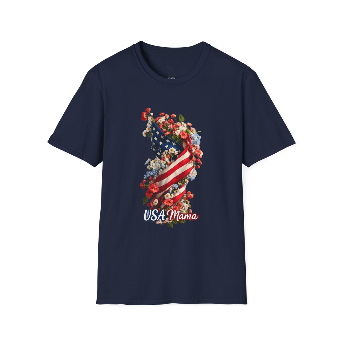 USA Mama T-Shirt | American Flag Floral Design, Patriotic Mom Tee
