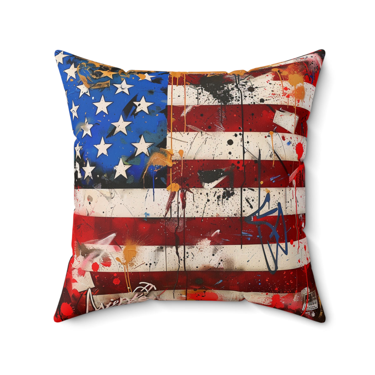 American Flag Graffiti Spun Polyester Square Pillow