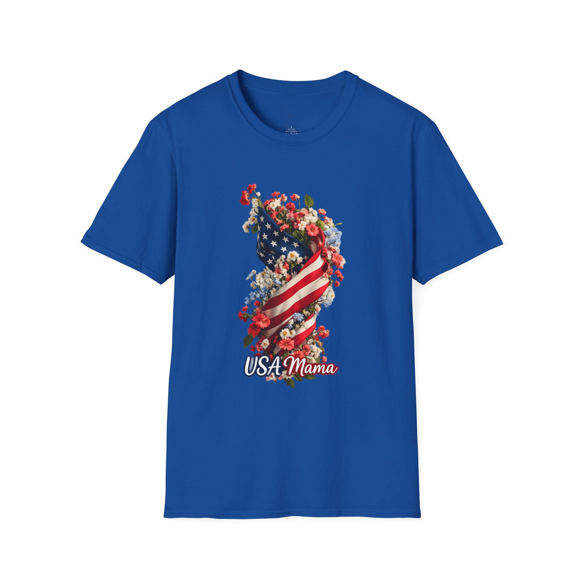 USA Mama T-Shirt | American Flag Floral Design, Patriotic Mom Tee