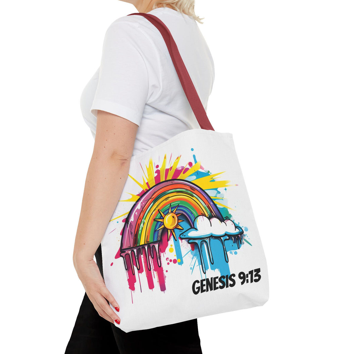 Genesis 9:13 Graffiti Style Rainbow Tote Bag