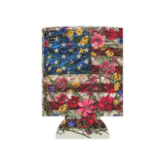 Patriotic Pride Floral Can Cooler - Koozie - Fourth of July - 4th of July
