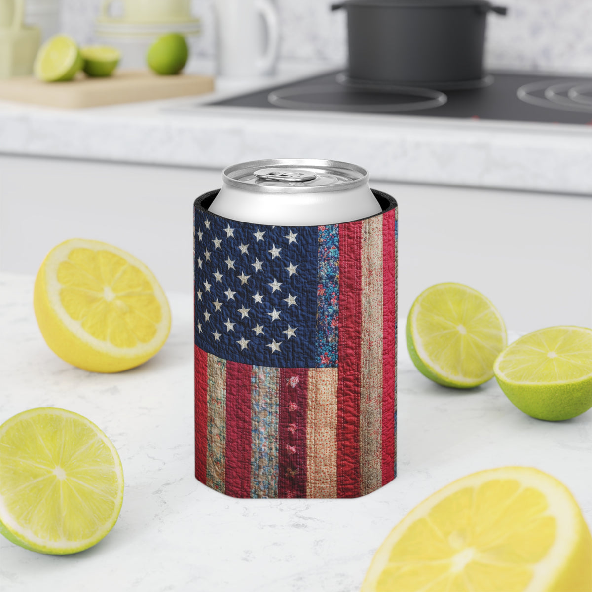 Distressed American Flag Can Cooler | Patriotic Beverage Koozie