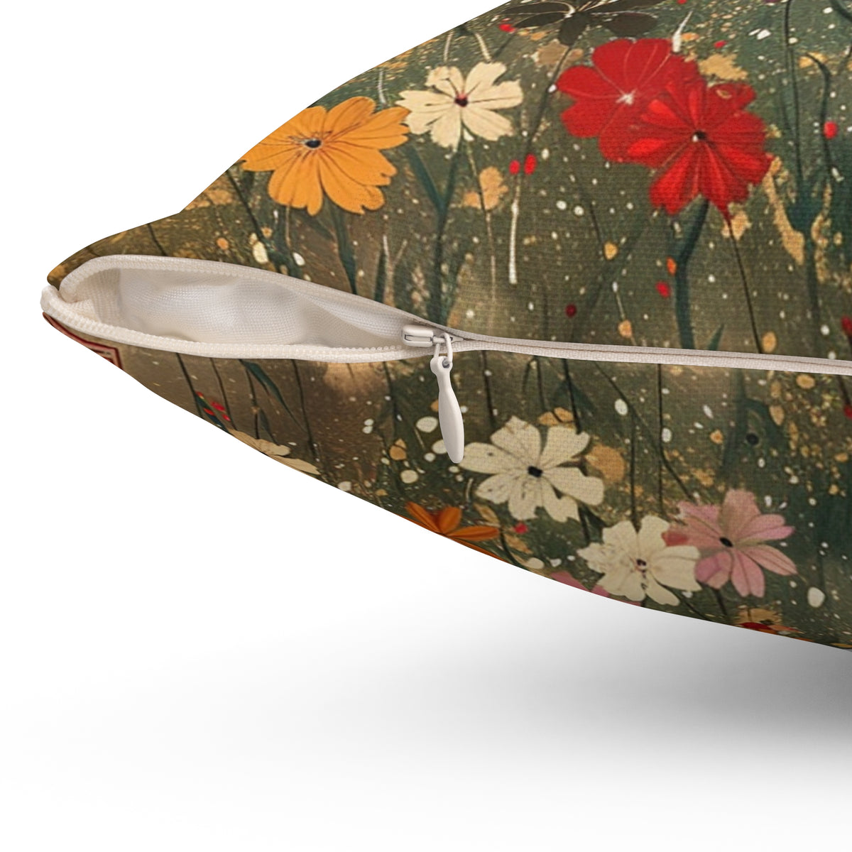 Japanese Wildflowers on a Spun Polyester Square Pillow
