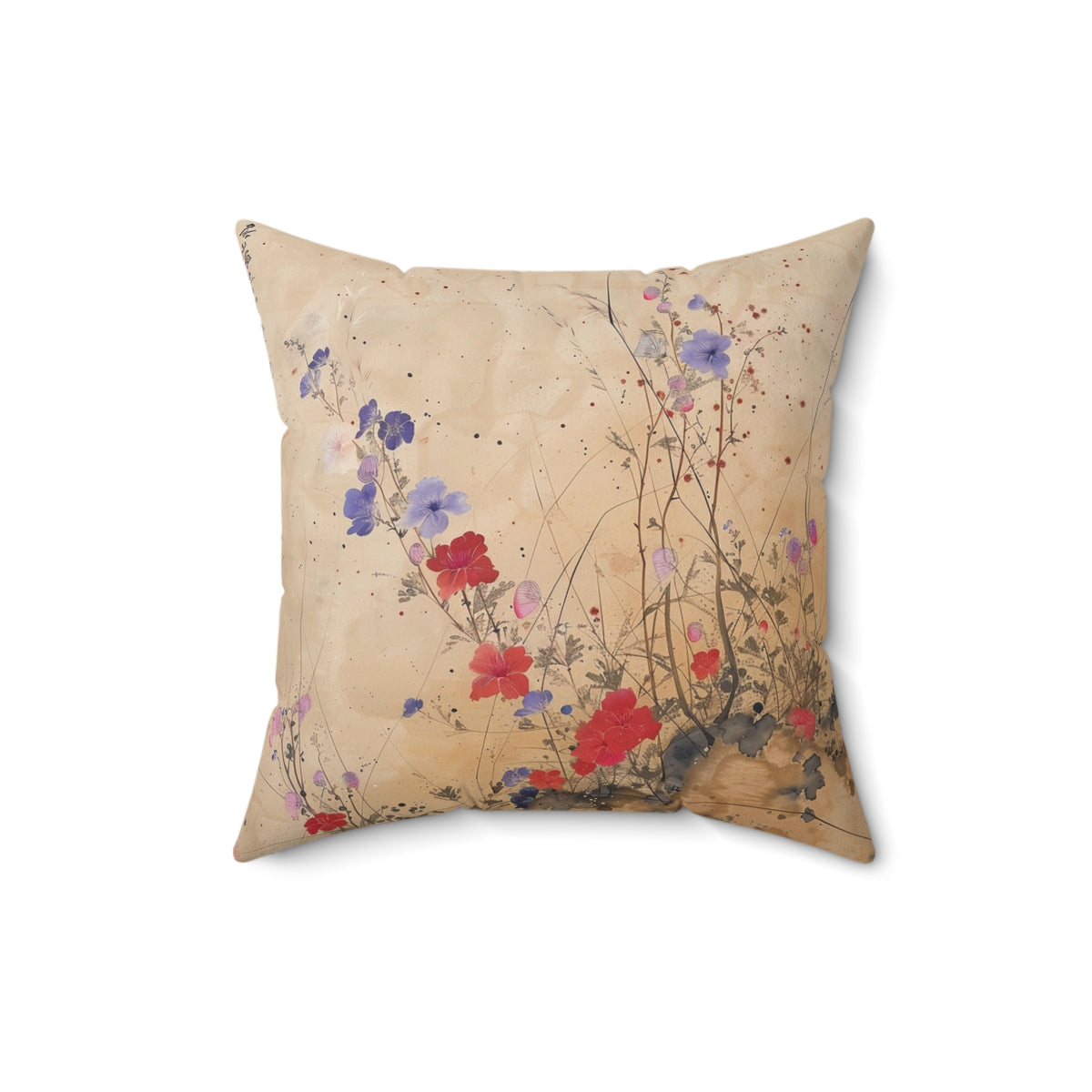 Japanese Wildflowers on a Spun Polyester Square Pillow