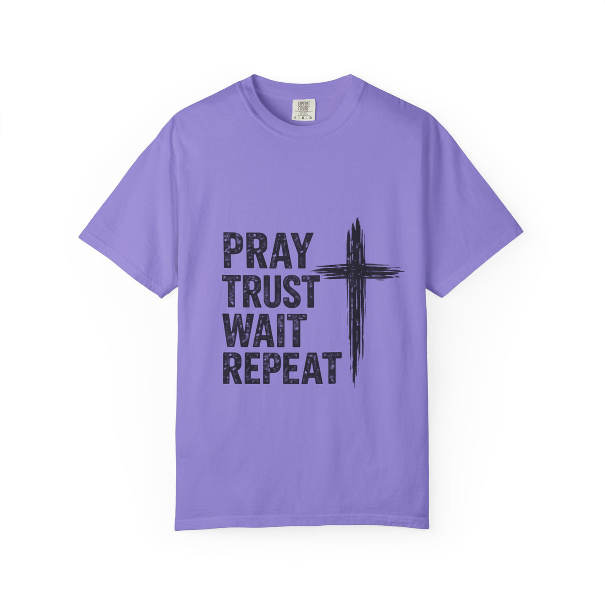 Prayer Trust Wait Repeat T-Shirt — Christian Faith Cross Graphic Tee