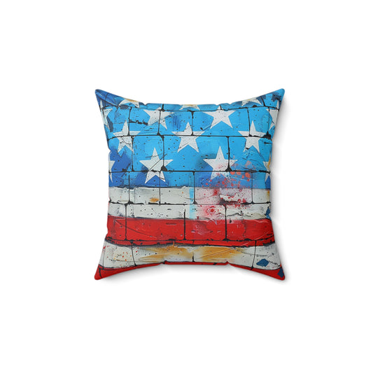American Flag Graffiti Spun Polyester Square Pillow