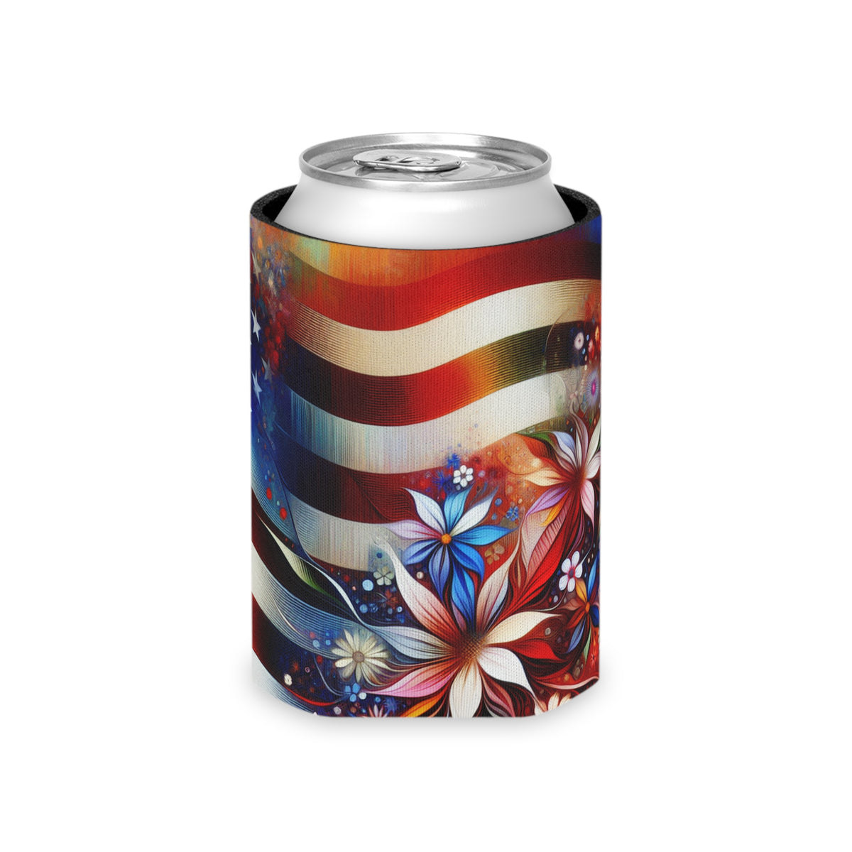 Floral Patriotic Pride Can Cooler - Koozie - Fourth of July - 4th of July