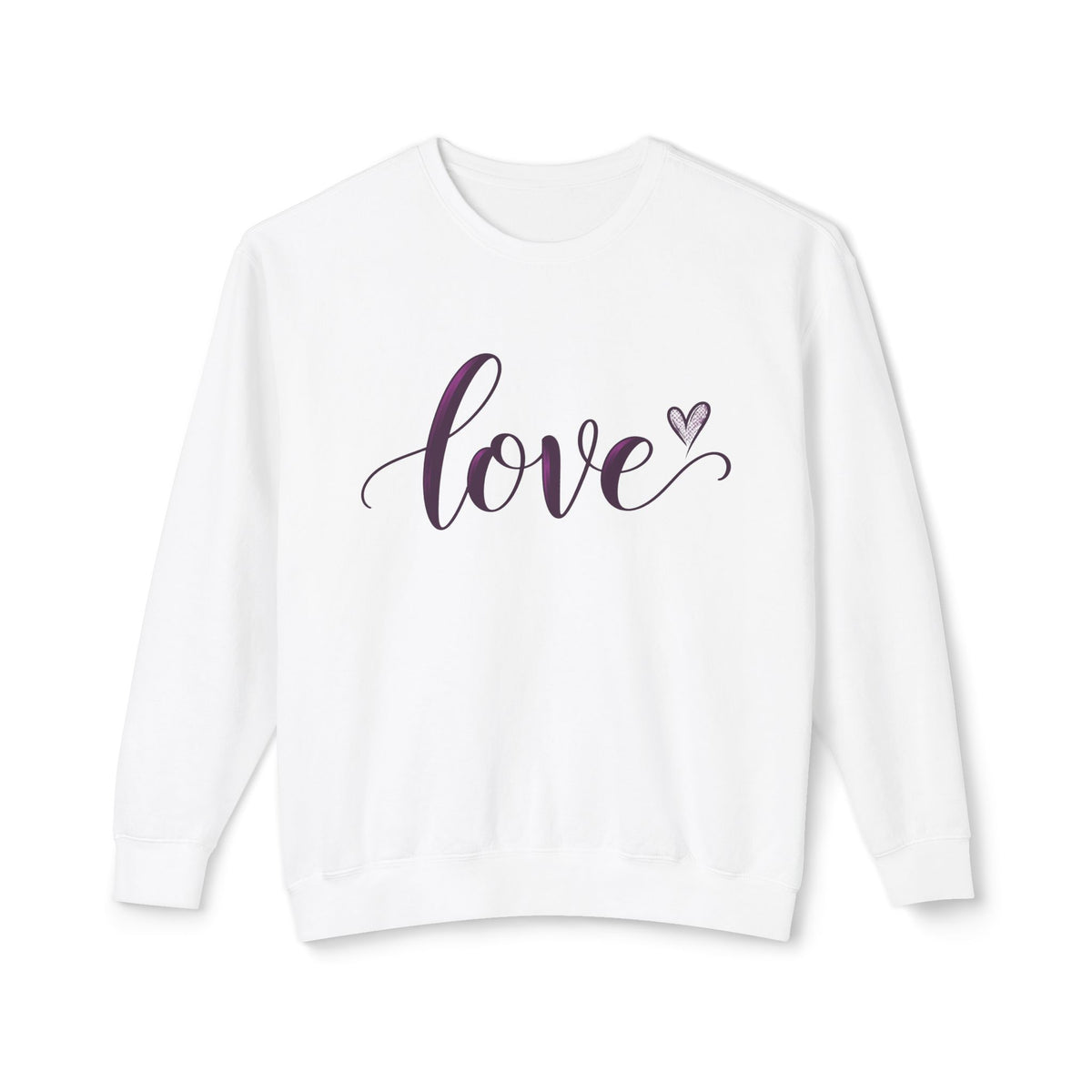 Love Script Crewneck Sweatshirt — Feminine Purple Heart Love Design