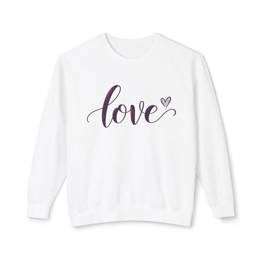 Love Script Crewneck Sweatshirt — Feminine Purple Heart Love Design