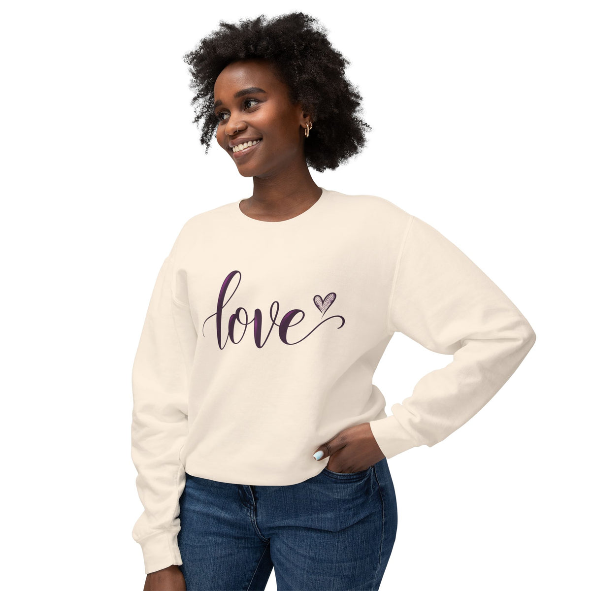 Love Script Crewneck Sweatshirt — Feminine Purple Heart Love Design