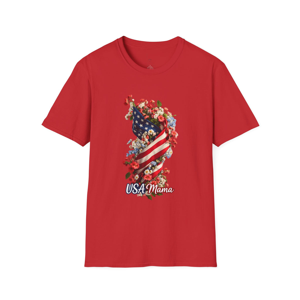 USA Mama T-Shirt | American Flag Floral Design, Patriotic Mom Tee