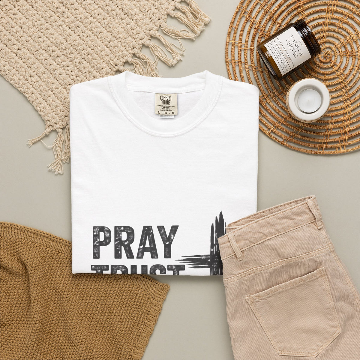 Prayer Trust Wait Repeat T-Shirt — Christian Faith Cross Graphic Tee