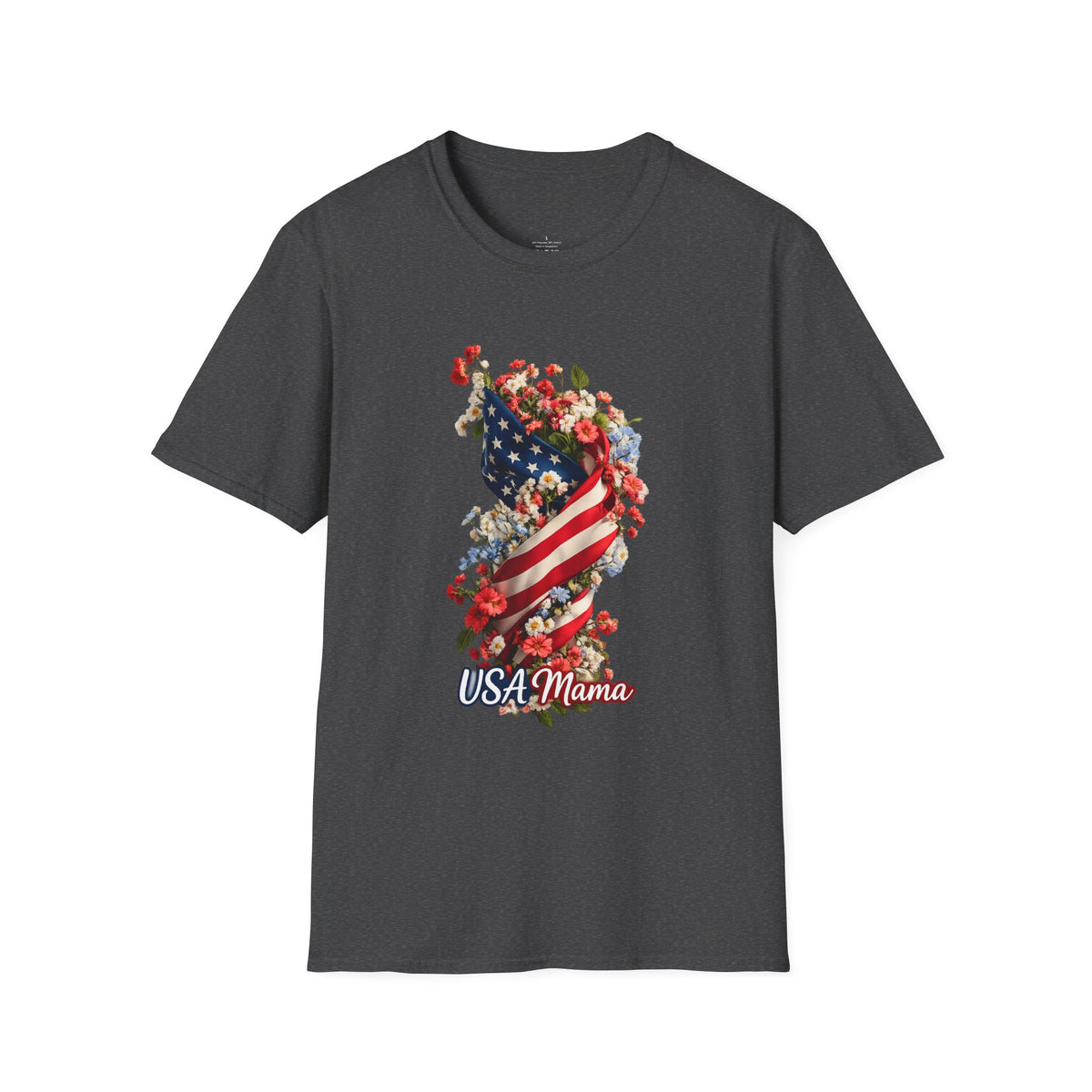 USA Mama T-Shirt | American Flag Floral Design, Patriotic Mom Tee