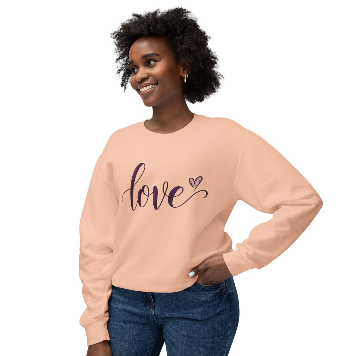 Love Script Crewneck Sweatshirt — Feminine Purple Heart Love Design
