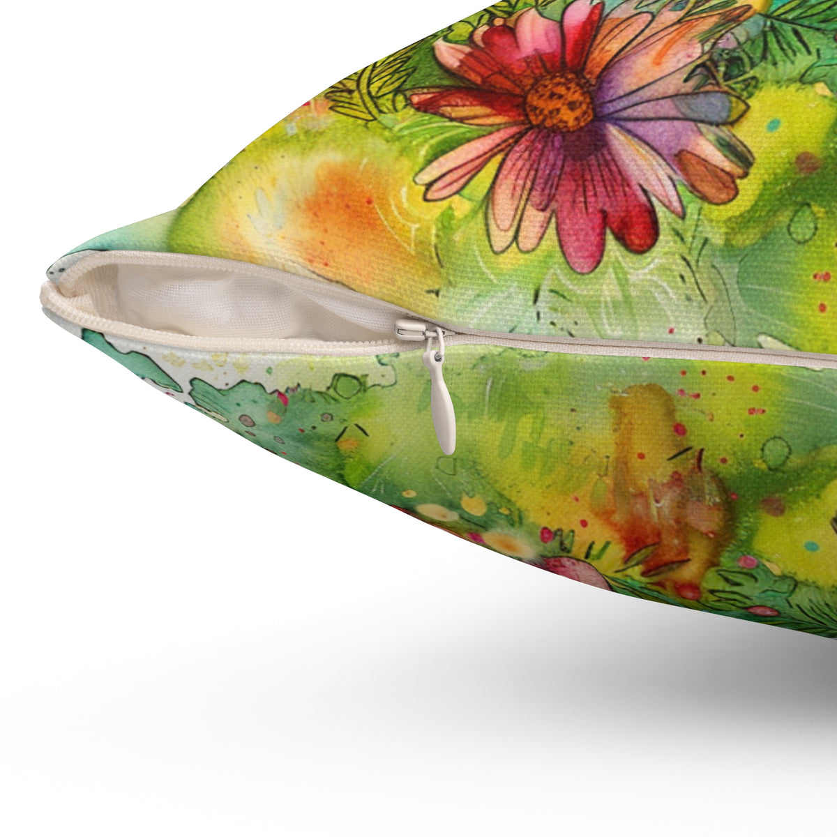 Whimsical Flowers and Cross on a Spun Polyester Square Pillow