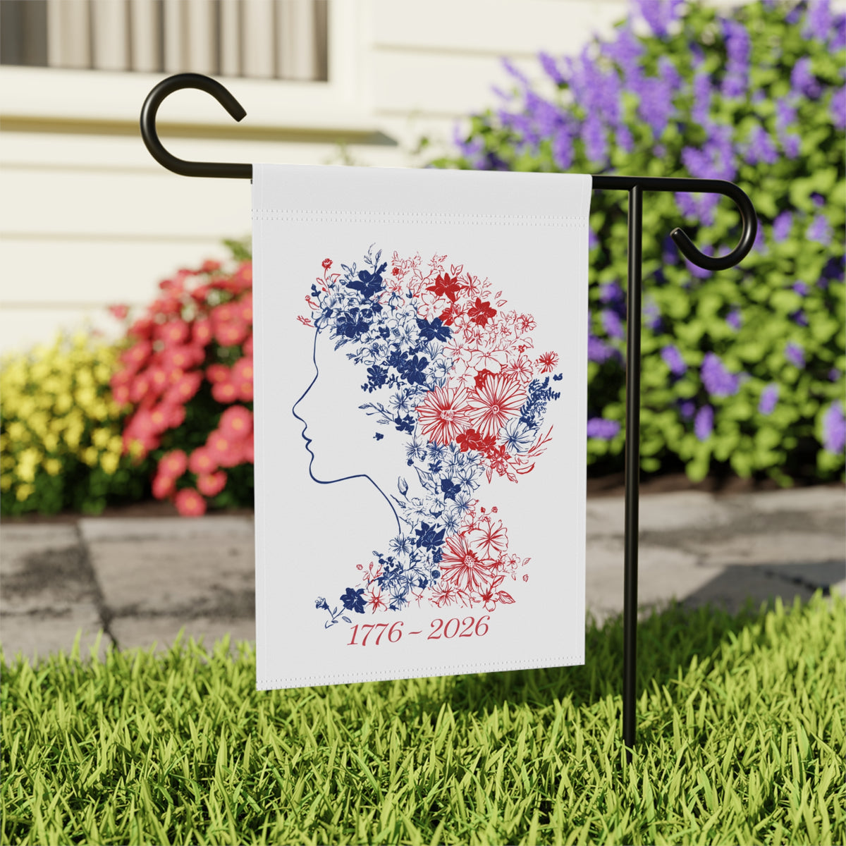 Floral Profile 1776-2026 Garden Flag | House Banner