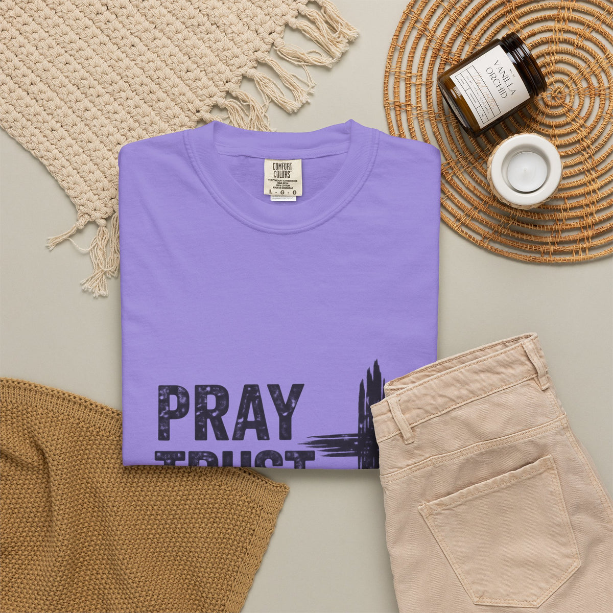 Prayer Trust Wait Repeat T-Shirt — Christian Faith Cross Graphic Tee