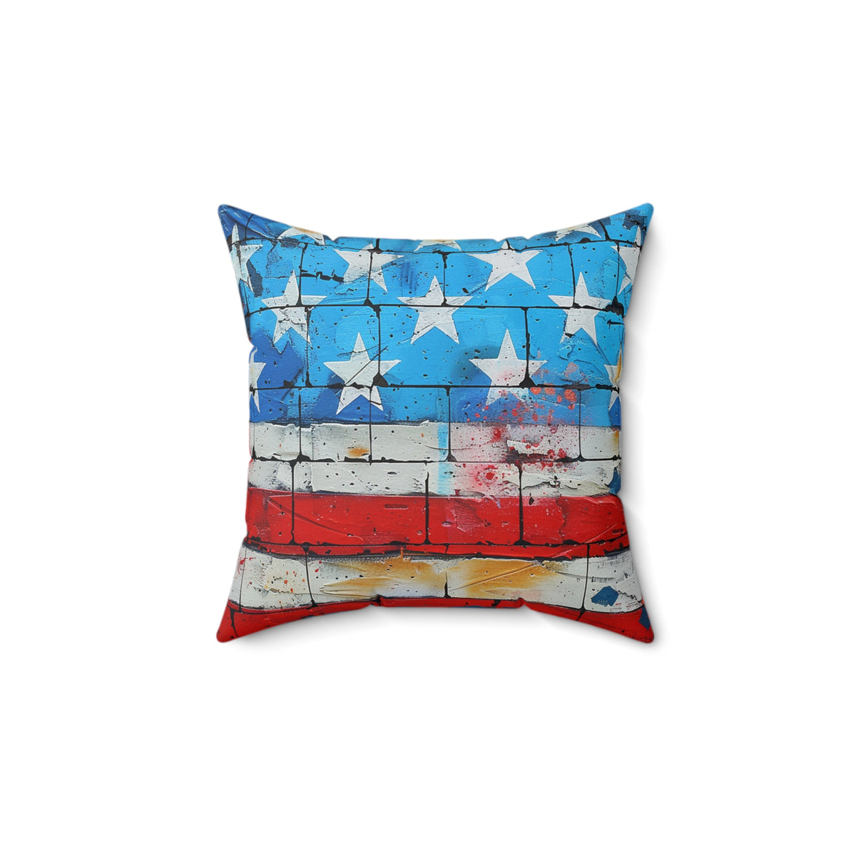 American Flag Graffiti Spun Polyester Square Pillow