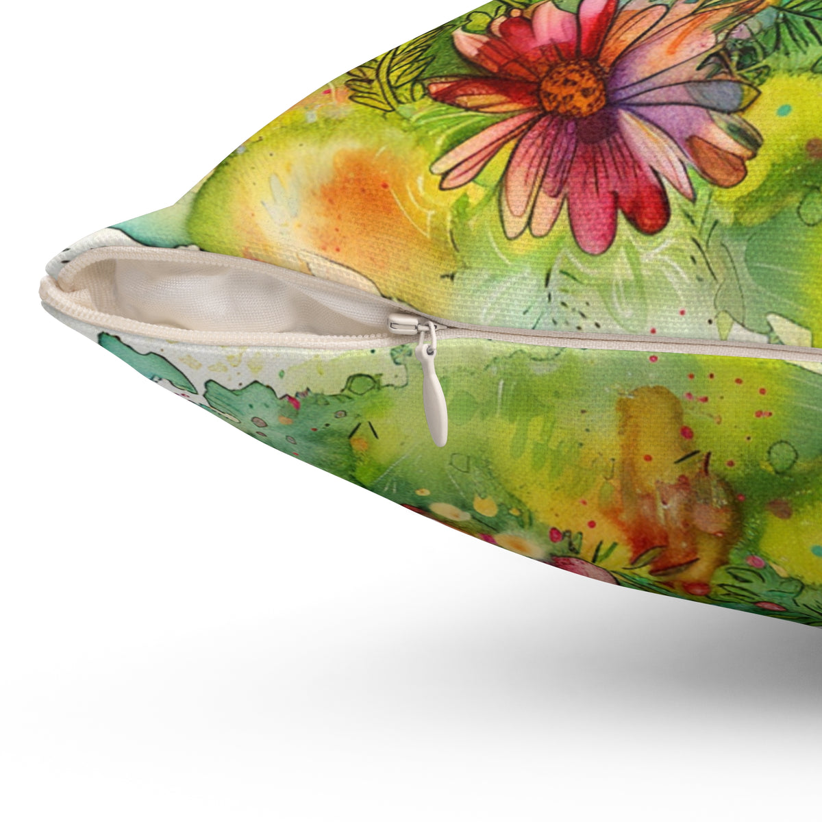 Whimsical Flowers and Cross on a Spun Polyester Square Pillow