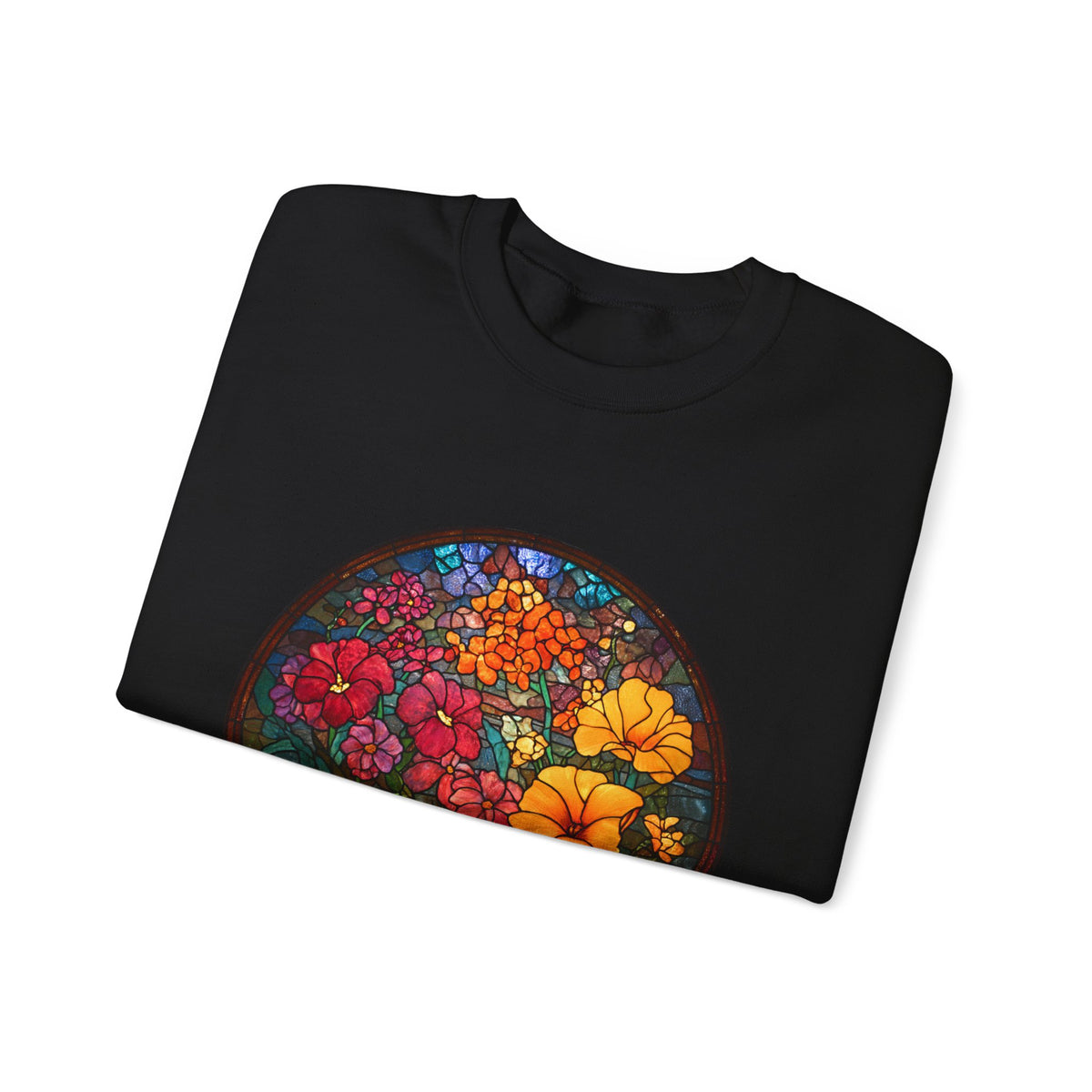 Stained Glass Floral Garden sweatshirt | Colorful Flower Circle Art