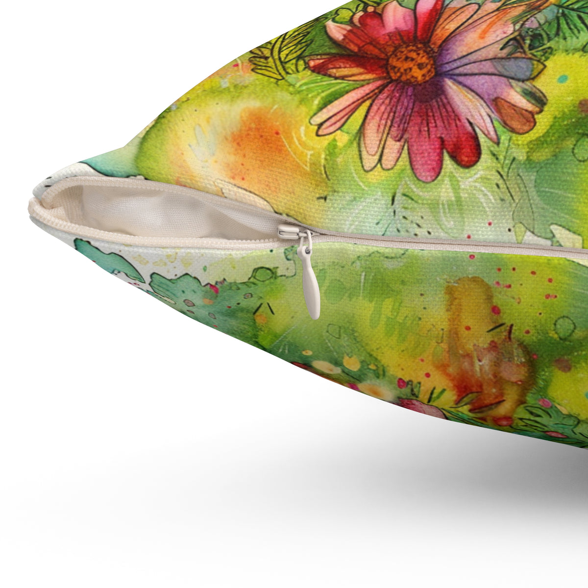 Whimsical Flowers and Cross on a Spun Polyester Square Pillow