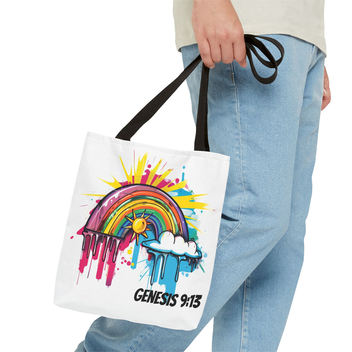 Genesis 9:13 Graffiti Style Rainbow Tote Bag