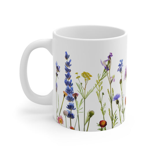 Pressed Flowers Mug, Boho Wildflowers Coffee Mug, Gift for her, Spring Mug, Watercolor Flower Mug