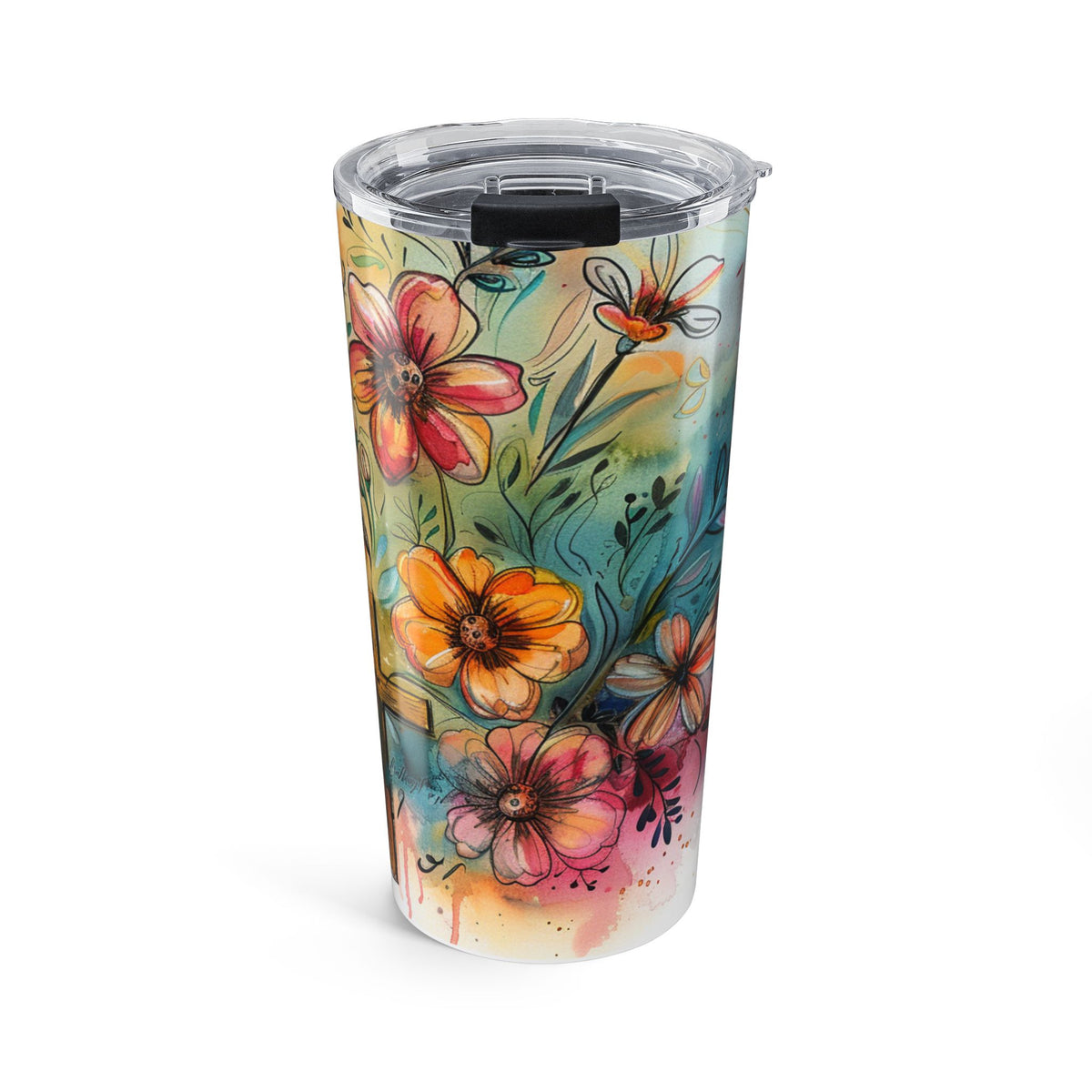 Whimsical Flowers and Cross Tumbler 20oz