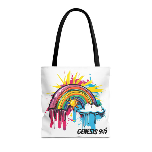 Genesis 9:13 Graffiti Style Rainbow Tote Bag