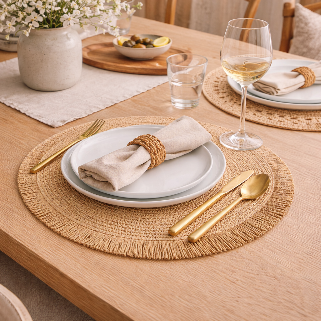 Santorini Straw Fringe Placemats - 15"
