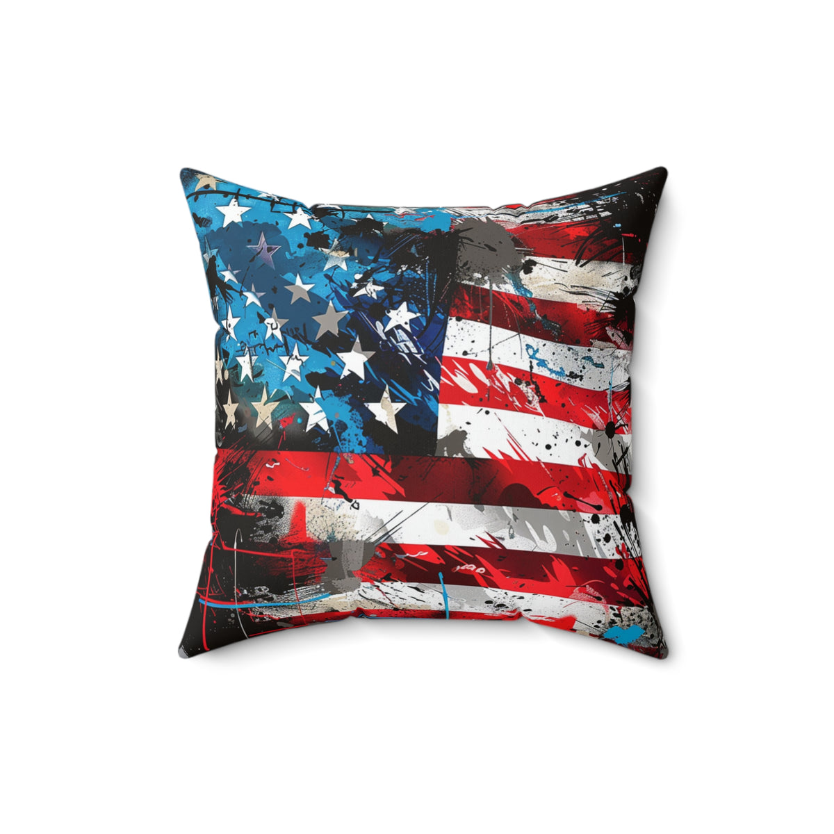 American Flag Graffiti Spun Polyester Square Pillow