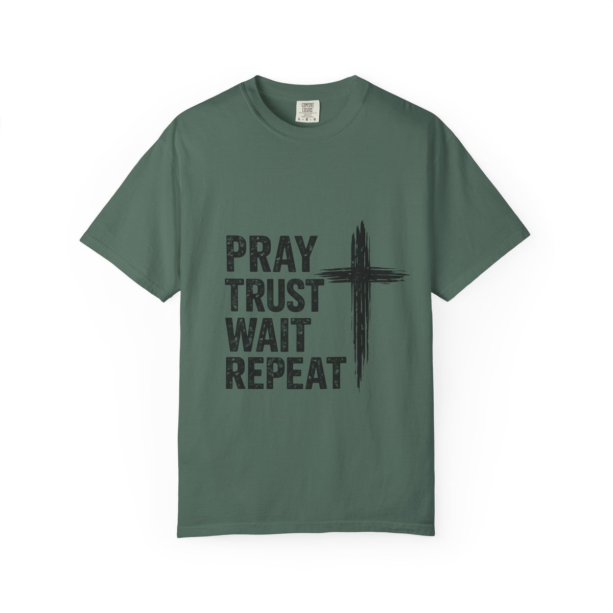 Prayer Trust Wait Repeat T-Shirt — Christian Faith Cross Graphic Tee