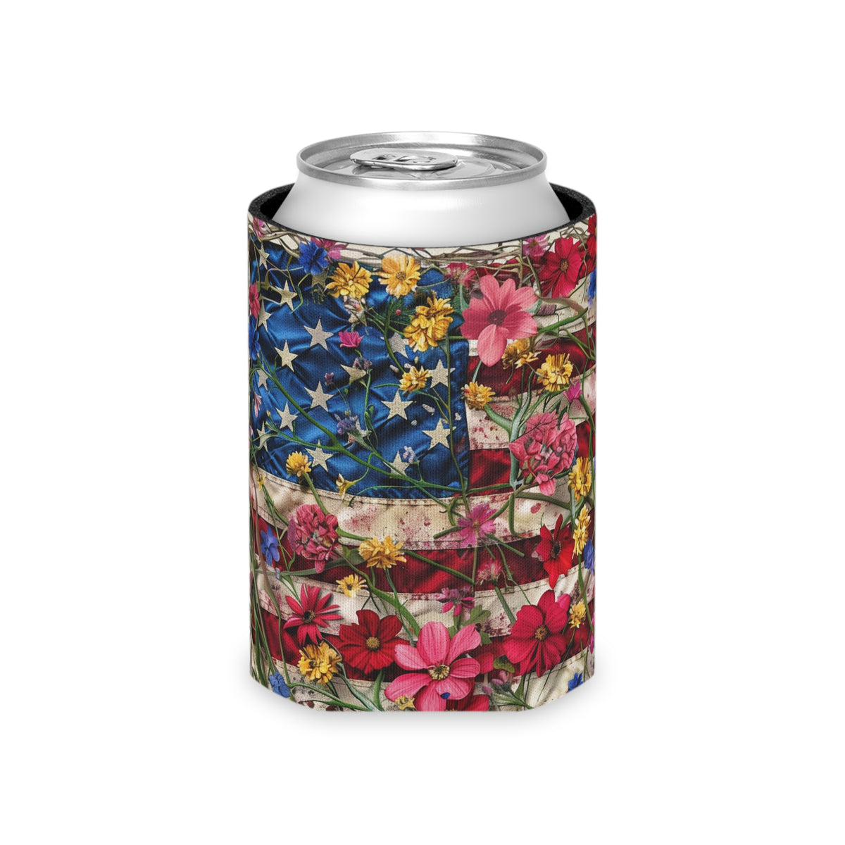 Patriotic Pride Floral Can Cooler - Koozie - Fourth of July - 4th of July