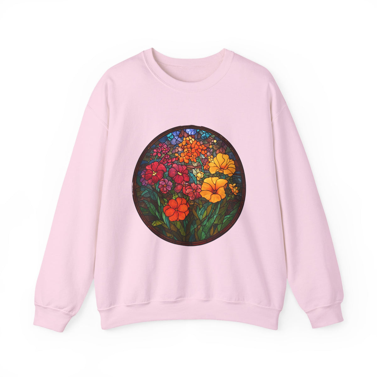 Stained Glass Floral Garden sweatshirt | Colorful Flower Circle Art