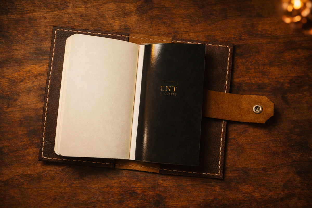 The Executive – Premium Leather Field Journal Wallet, Handcrafted Luxury Pen & Case, Beeswax Candle, Wooden Lighter & Secret Compartment Keychain Gift Set