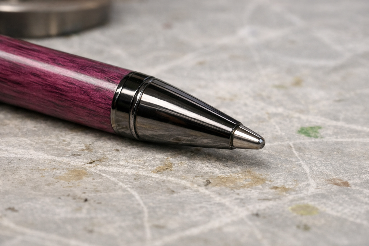 Purpleheart Wood Pen with Two‑Tone Wooden Case — Handcrafted by HARZO in USA