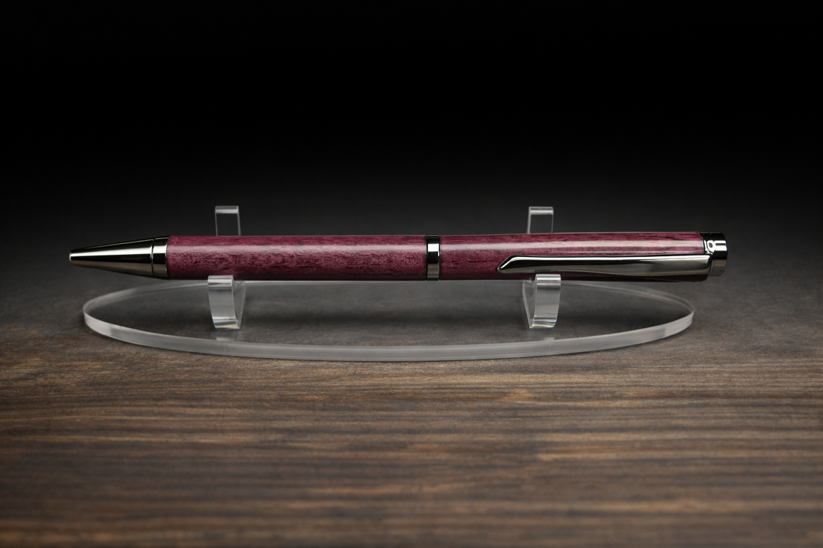 Purpleheart Wood Pen with Two‑Tone Wooden Case — Handcrafted by HARZO in USA