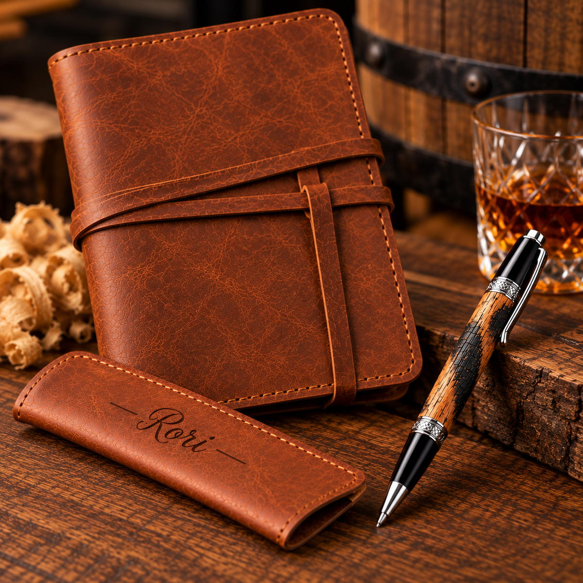 Kentucky Bourbon Barrel Pen & Stand Set | Handmade White Oak Ballpoint Pen | Authentic Whiskey Barrel Wood Desk Pen Holder | Full Set