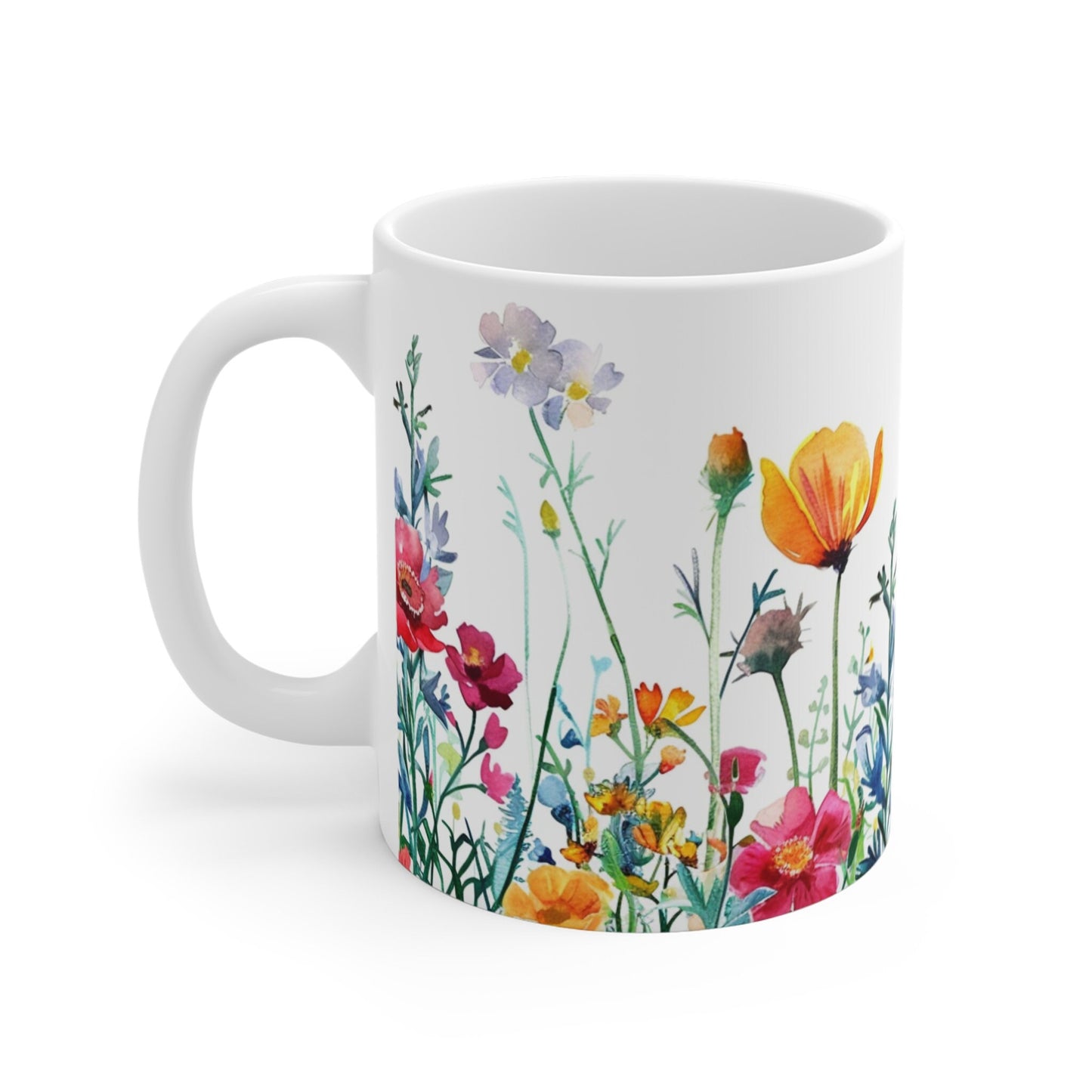 Watercolor Wildflower Mug: Boho Floral Coffee Cup