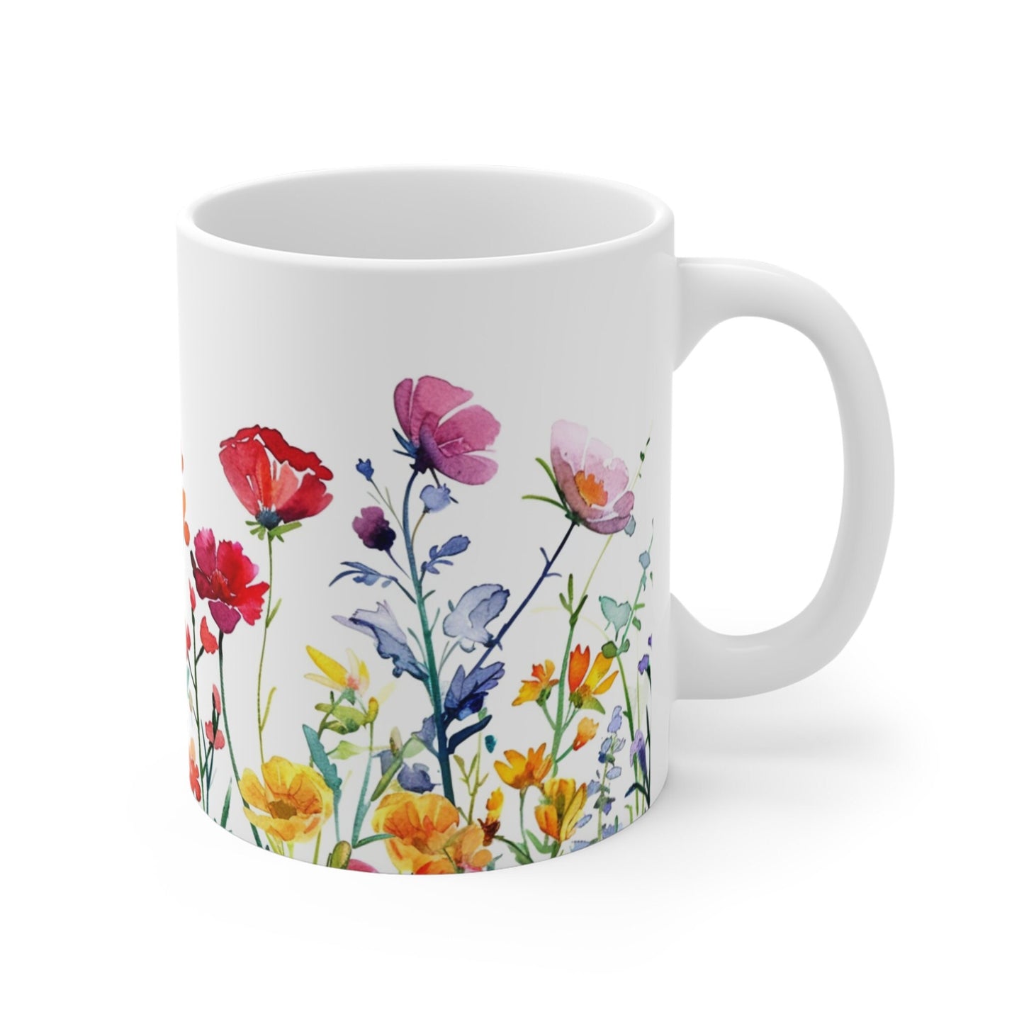 Watercolor Wildflower Mug: Boho Floral Coffee Cup