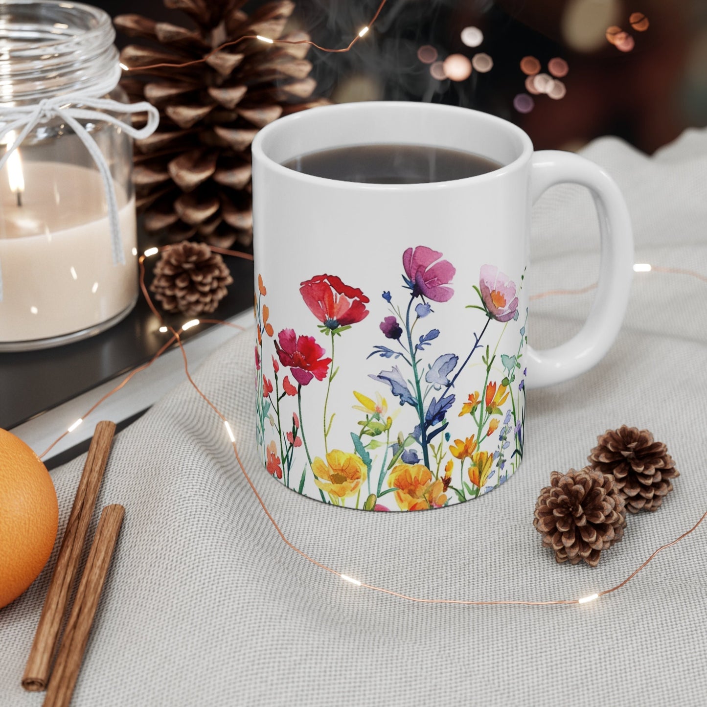 Watercolor Wildflower Mug: Boho Floral Coffee Cup