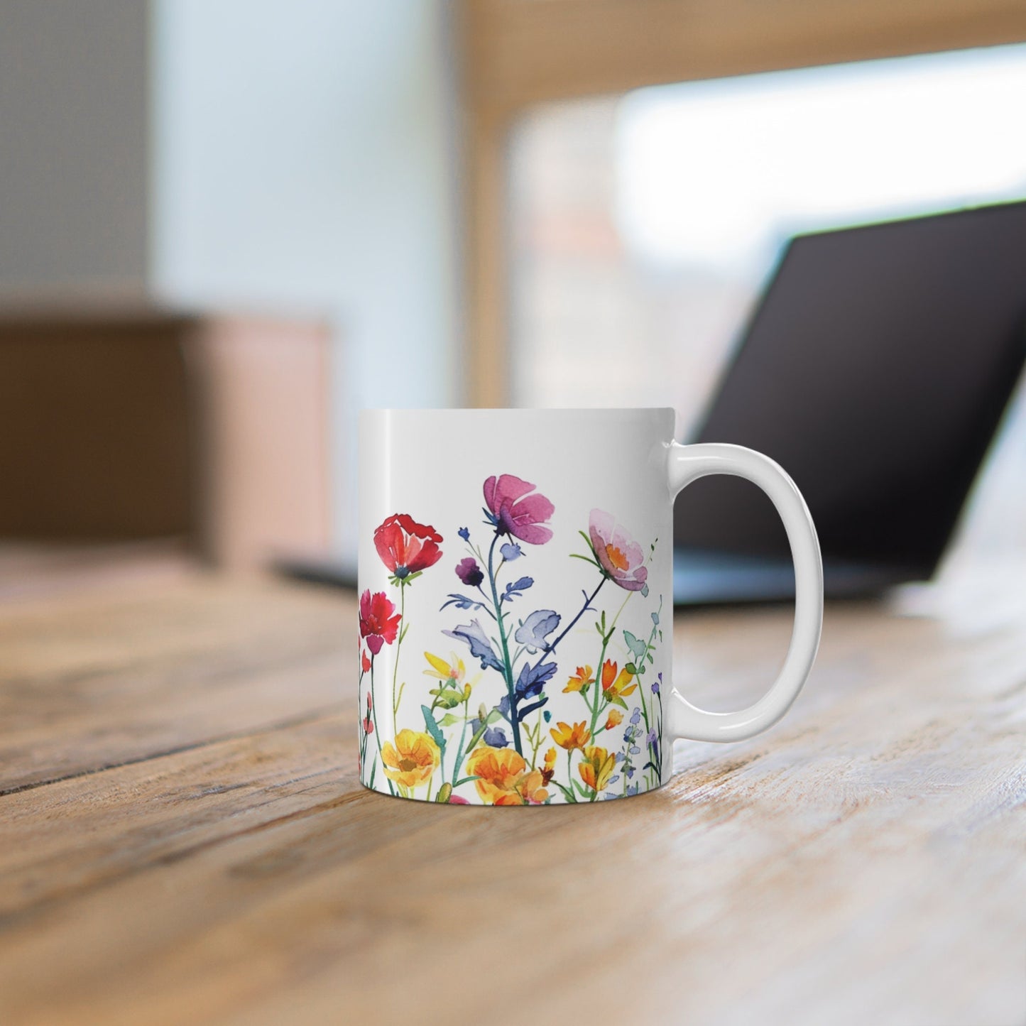 Watercolor Wildflower Mug: Boho Floral Coffee Cup