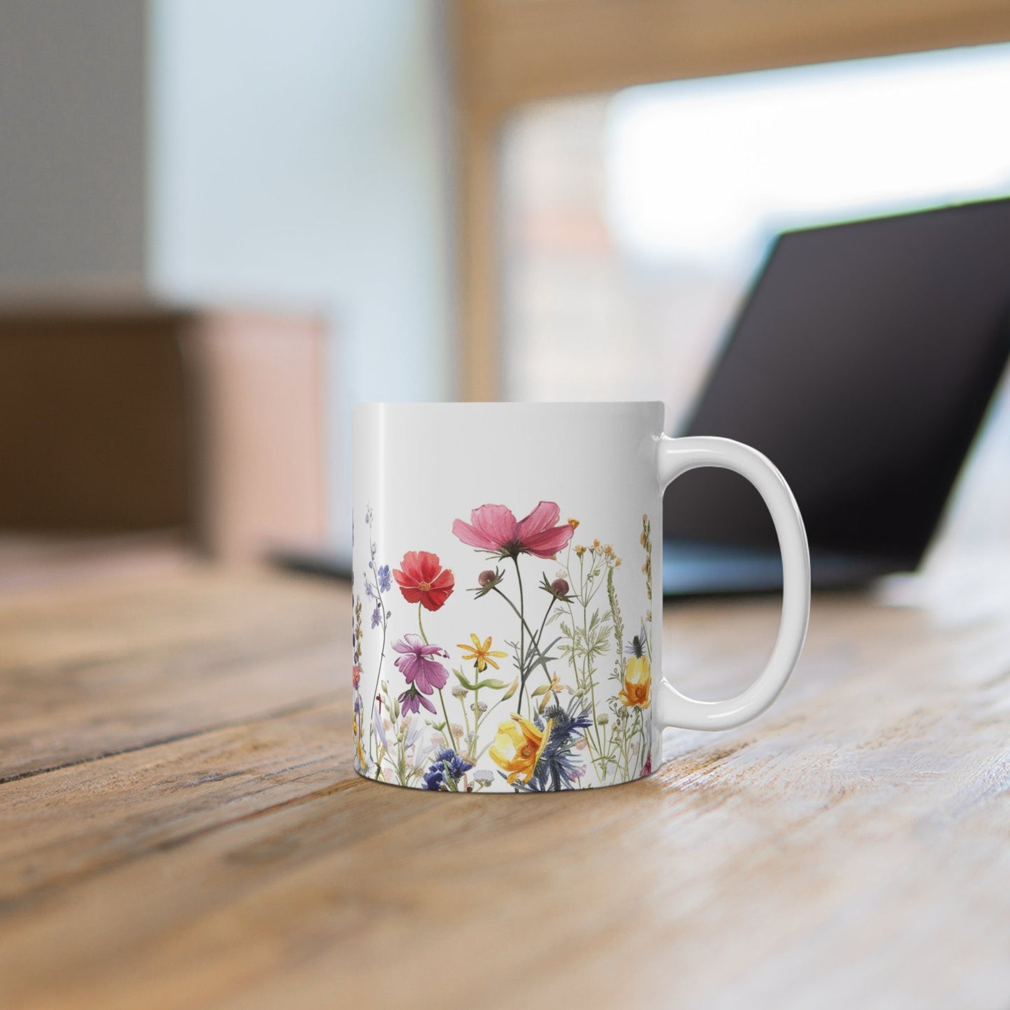 Watercolor Wildflower Mug: Boho Floral Coffee Cup