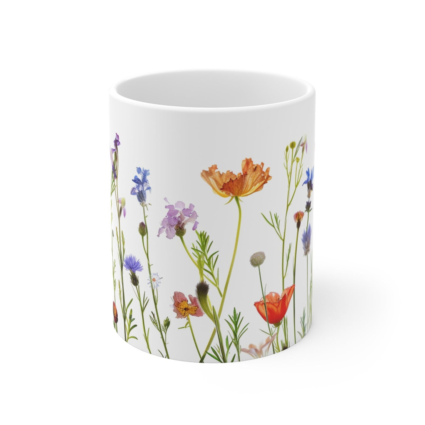 Pressed Wildflower Mug: Boho Watercolor Floral Coffee Mug