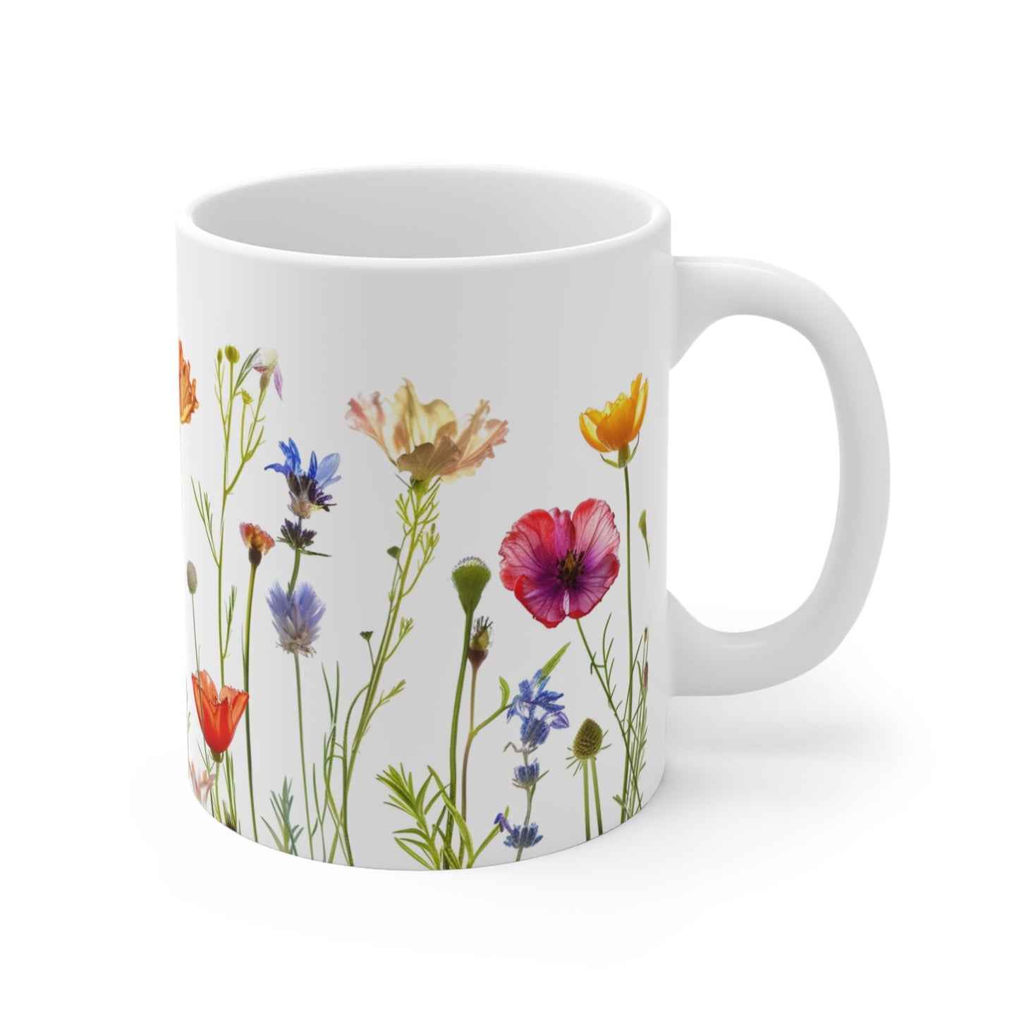 Pressed Wildflower Mug: Boho Watercolor Floral Coffee Mug
