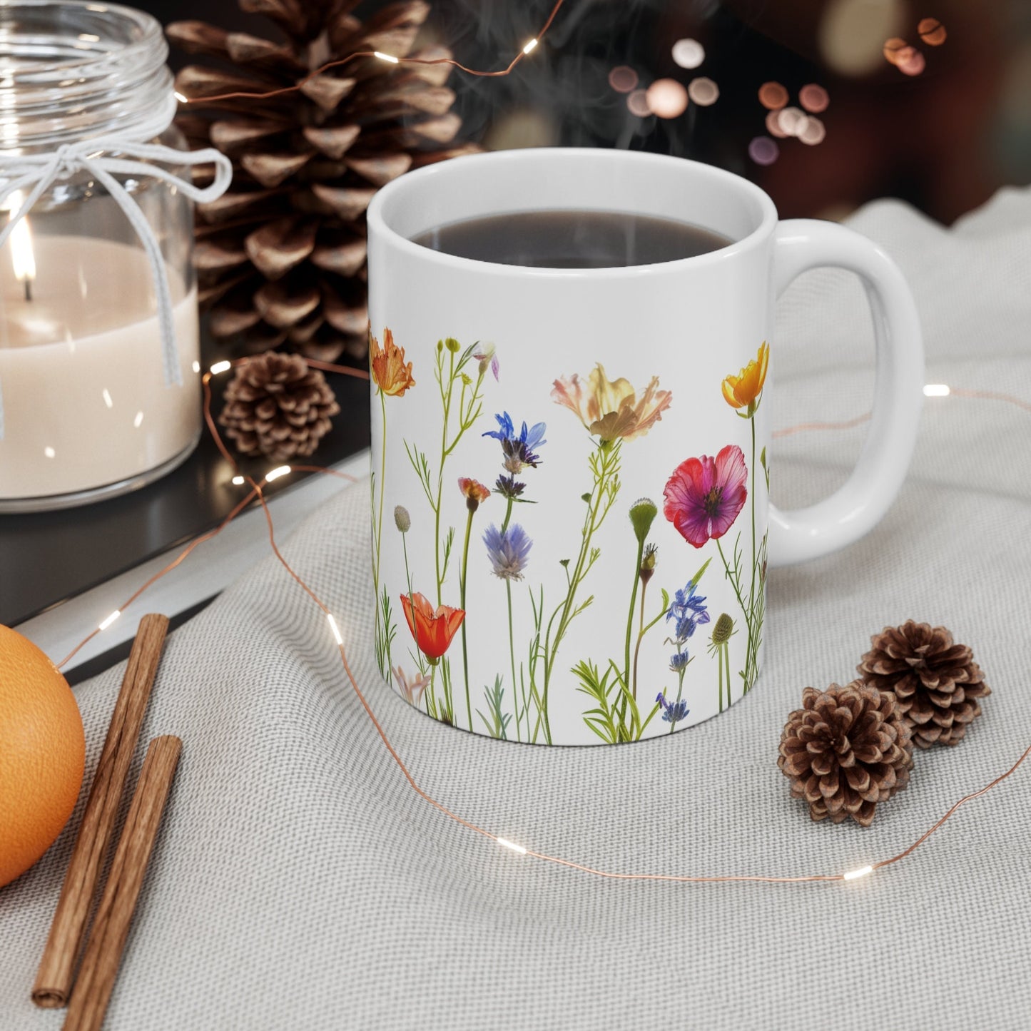 Pressed Wildflower Mug: Boho Watercolor Floral Coffee Mug