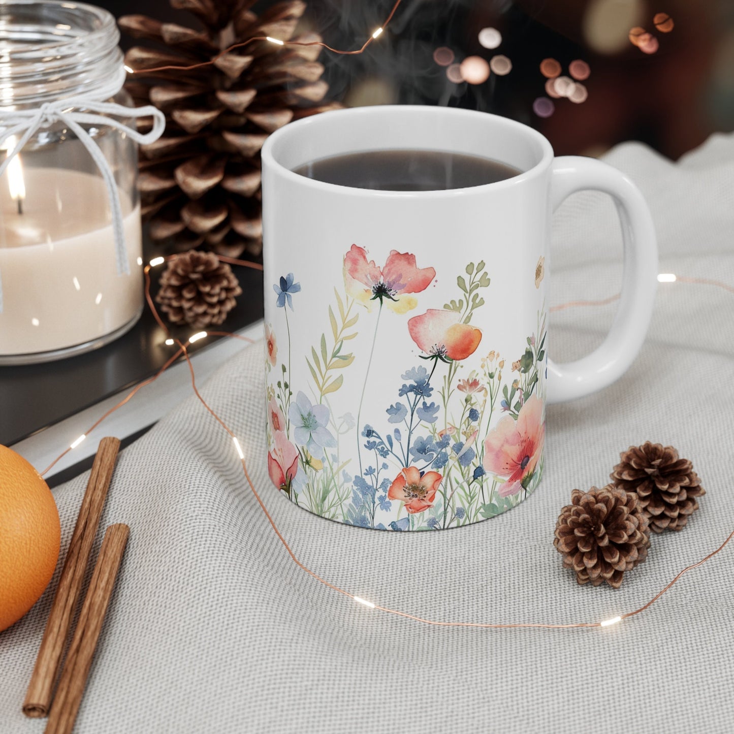 Watercolor Wildflower Mug: Boho Floral Coffee Mug